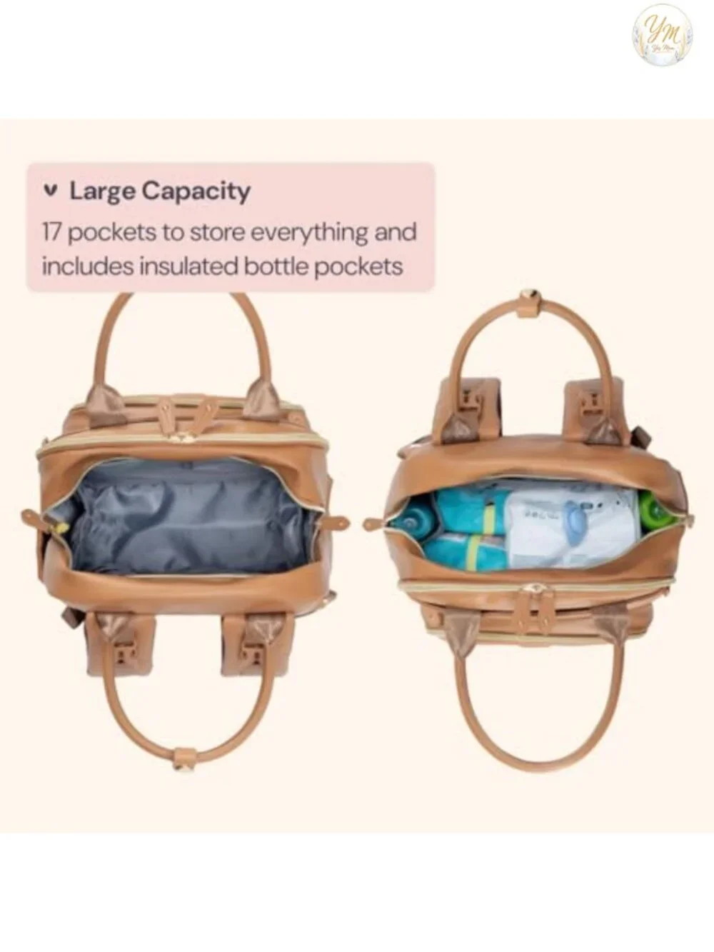 Vegan Leather Diaper Bag Backpack with Changing Pad & Stroller Straps